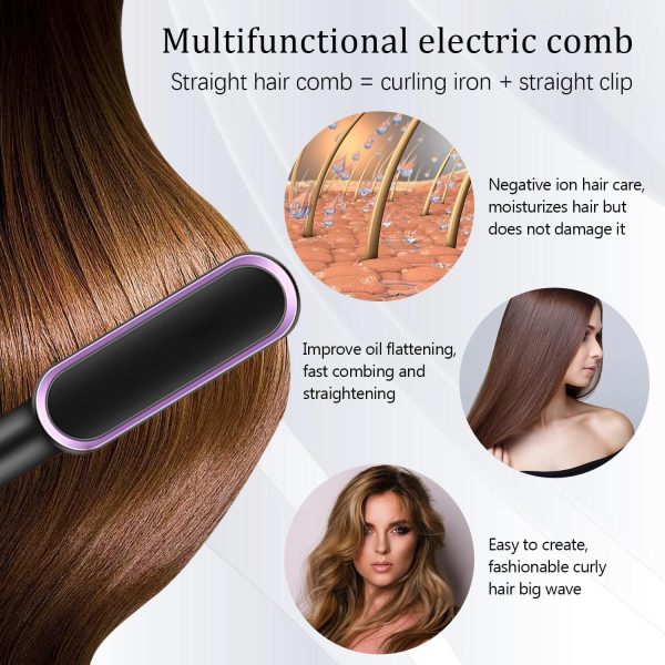 Multifunctional electric comb with hair straightening and curling features, shown on a white background.