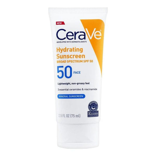CeraVe hydrating sunscreen SPF 50 on a white background