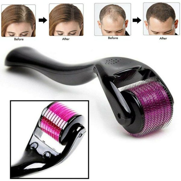 Hair roller device with before and after effects on hair shown above it.