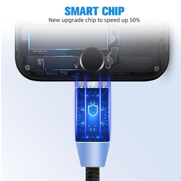Smart chip upgrade for a smartphone with blue lighting effects on a white background
