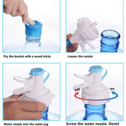 Step-by-step instructions on how to use a water nozzle with a water jug.