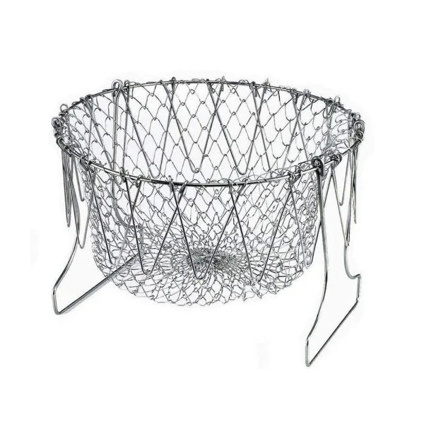 Metal wire basket on a white background